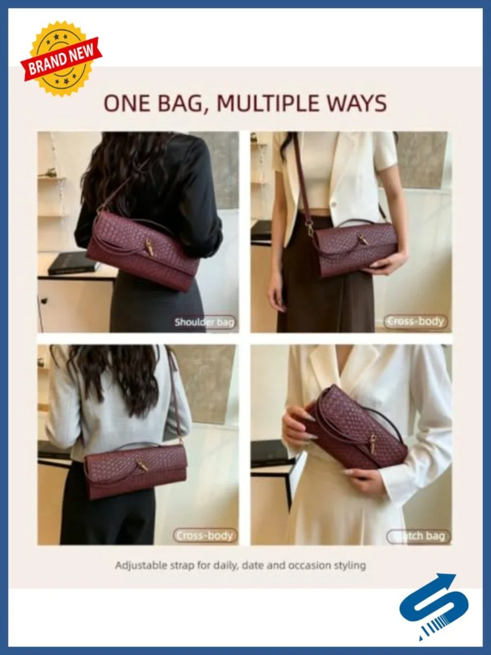 Woven Satchel Shoulder Bag Faux Leather Women's Handbag